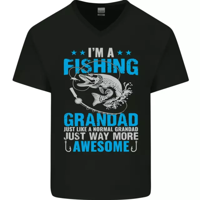 Pesca Nonno Divertente Festa Del Papà Pescatore Uomo Scollo A V Cotone T-Shirt