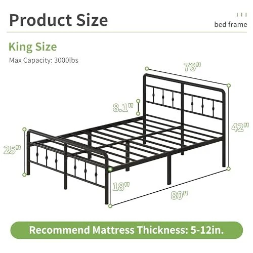 18 INCH TALL Size Bed Frame with Headboard and Footboard, Heavy Duty