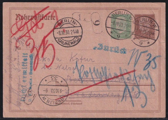60913) SELTENE GANZSACHE RP 24 bedarfsgebraucht Rohrpost BERLIN 1930