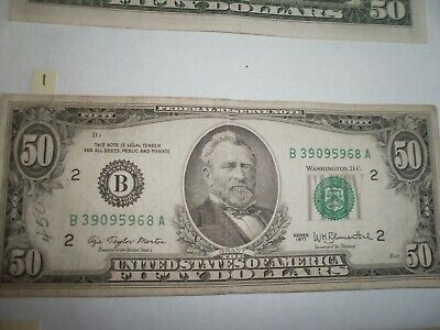 1977 $50 Ten Dollar Bill Federal Reserve Note Vintage Currency US
