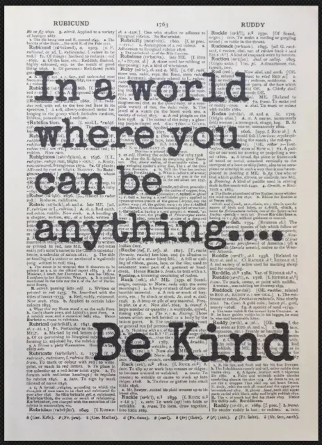 Be Kind Quote Vintage Dictionary Page Print Picture Wall Art Love Inspirational
