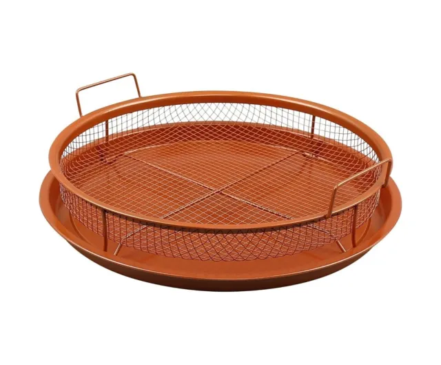 Homiu Multi Purpose Round Copper Crisper Tray Set Non Stick Oven Baking Pan