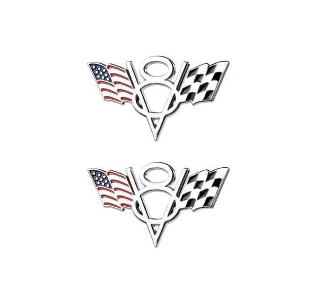 2pcs Metal USA American Flag V8 Vintage Car Trunk Emblem Badge Decals Sticker