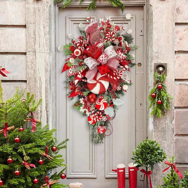 Christmas Wreath Garland Candy Cane Ornament Xmas Door Wall Home Decor 25cm*50cm 3