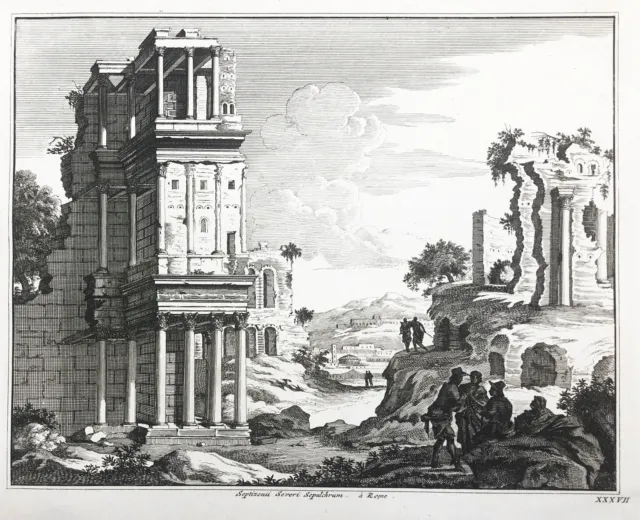 Roma Rome Rom Sepulcro di Settimo Severo engraving veduta incisione Mortier 1704