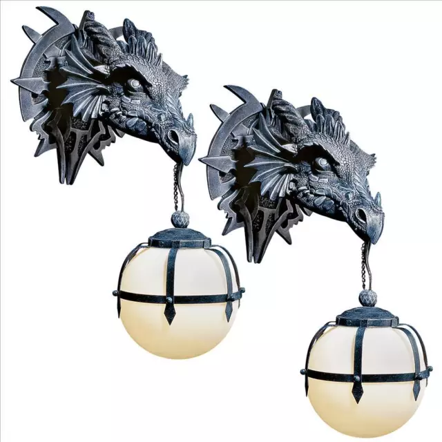 Design Toscano Marshgate Castle Dragon Electric Wall Sconces: Set of Two