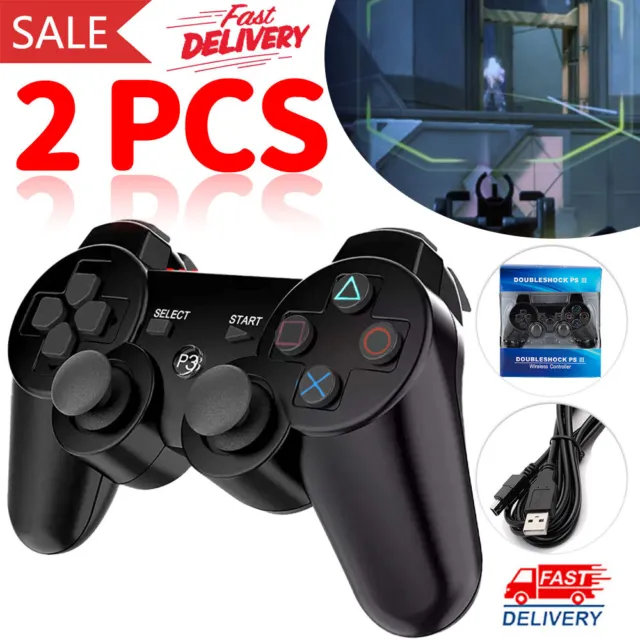 2x Black Wireless Bluetooth Video Game Controller Pad For Sony PS3 Playstation 3