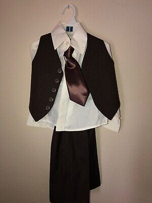 EUC Fouger USA TODDLER Brown pinstripe suit with shirt vest tie pants size 1