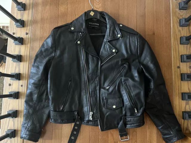 Vintage Early 1990's, WILSONS Leather Jacket, Black, Motorcycle, Men's XLarge