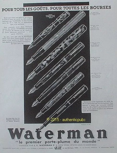 Publicite Waterman Le Premier Porte Plume Du Monde De 1932 French Ad Pub Pen