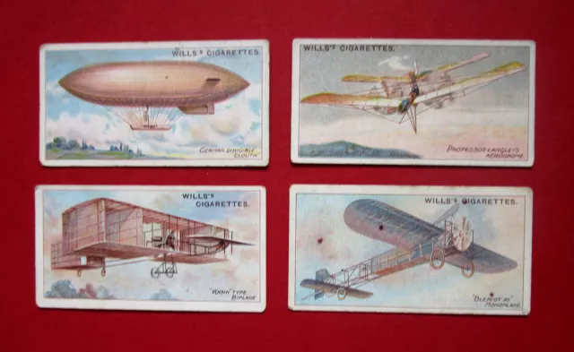 WILLS  4  ANTIQUE  1910  SCARCE CIGARETTE CARDS   AVIATION  No's  21-36-37 & 38