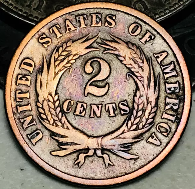 1864 Two Cent Piece 2C Civil War Date Large Motto US Copper Coin CC21885