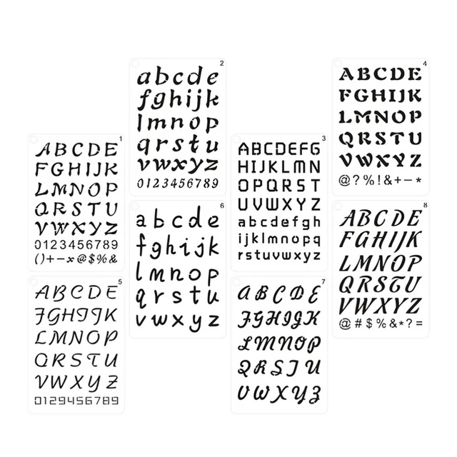 24 Stencil Per Calligrafia – Lettere, Numeri, Simboli E Motivi – PET Riutilizzabile, 10x17,8 Cm