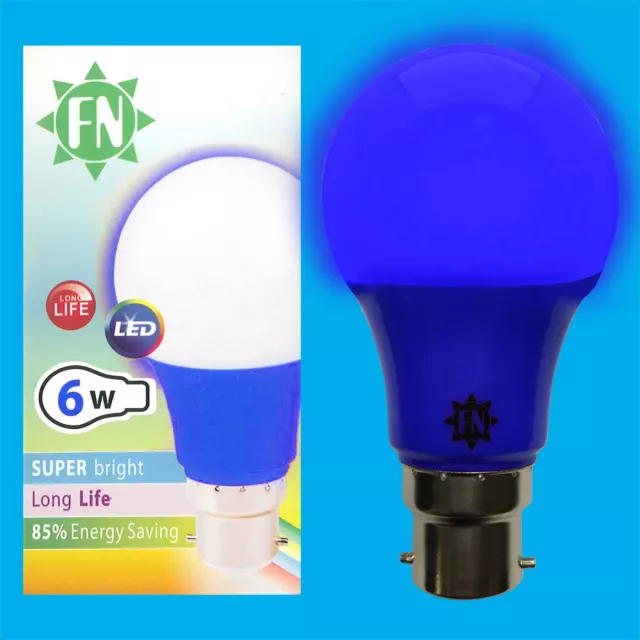 1x 6W LED Blau Farbig GLS A60 Glühbirne Lampe BC B22 Energiesparend 110 - 265V