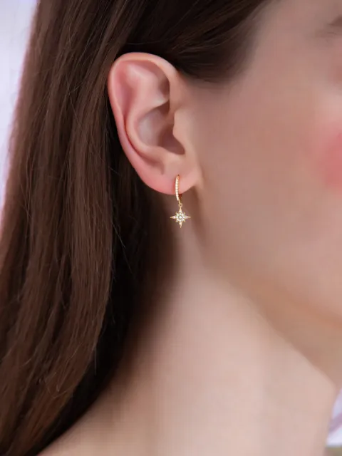 925 Sterling Silver plated Star Moon Shiny Lovely Hoop Earrings Jewelry Gift