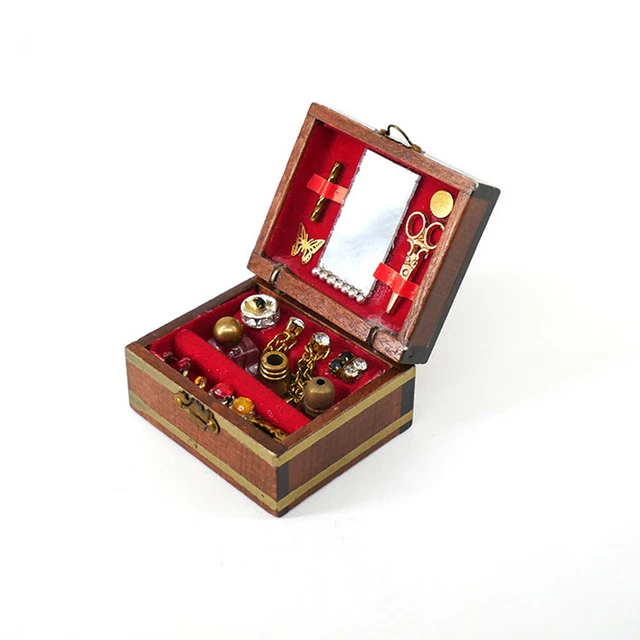 1:12 Scale Dolls House Miniature Filled Jewelry Wooden Box Bedroom Furniture