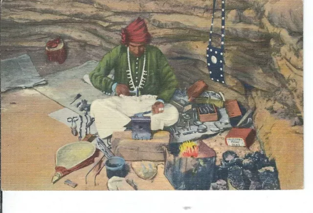 CH-006 Navajo Indians Silversmith Plying his Trade, Linen Postcard