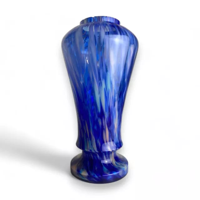 Large Antique Kralik Vase Czech Bohemian Blue Spatter Art Glass by Ruckl & Welz
