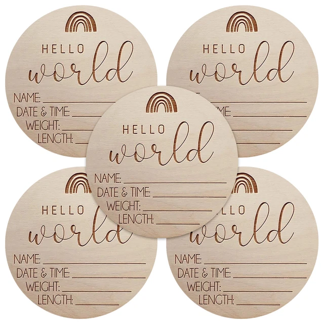 5x Newborn Announcement Sign Wooden Baby Arrival Sign 4 In Hello World Name Sign