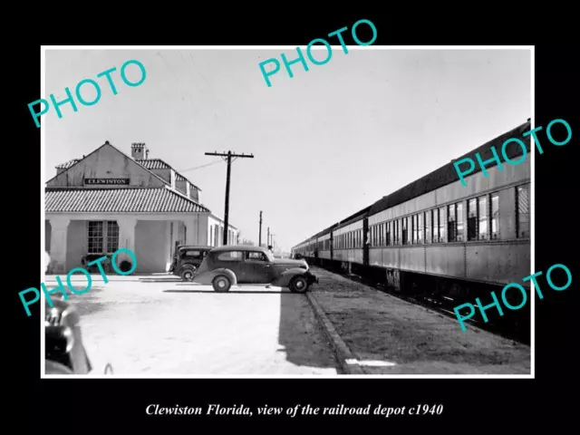 OLD LARGE HISTORIC PHOTO CLEWISTON FLORIDA THE RAILROAD DEPOT STATION c1940