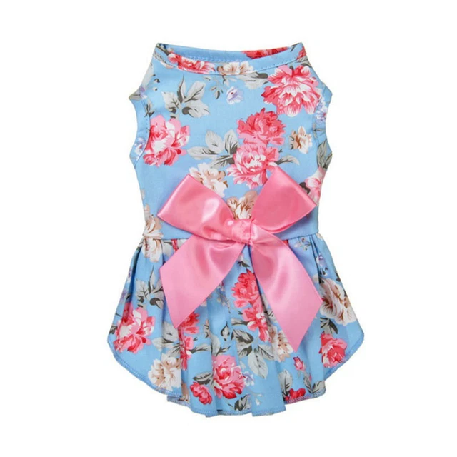 Pet Dog Warm Floral Shirt Dress Puppy Cat Clothing Vest Clothes with Bow, XS-XL