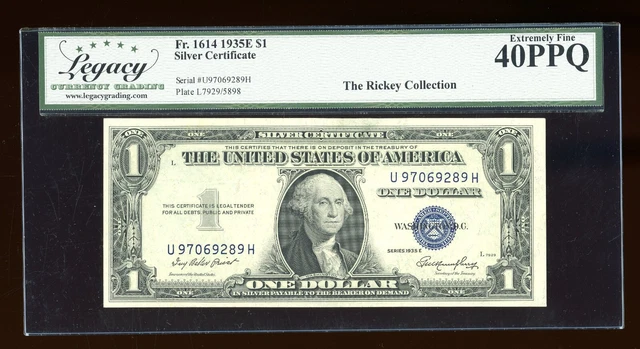 DBR 1935-E $1 Silver Fr. 1614 UH Block Legacy XF-40 PPQ Serial U97069289H