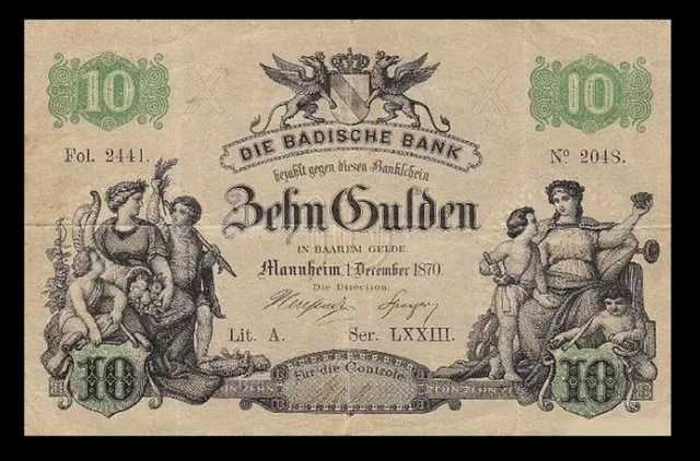 10 Gulden - Badische Bank Ausgabe 1870 - Reproduktion 2