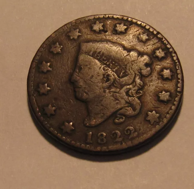 1822 Coronet Head Large Cent Penny - Circulated Condition - 149SA
