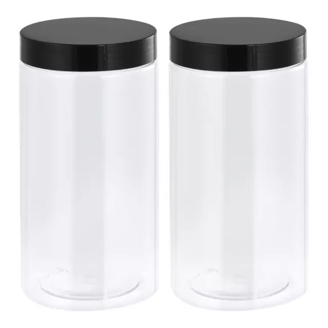 34oz/ 1000ml Round Plastic Jars with Black Screw Top Lid for Storage 2Pcs
