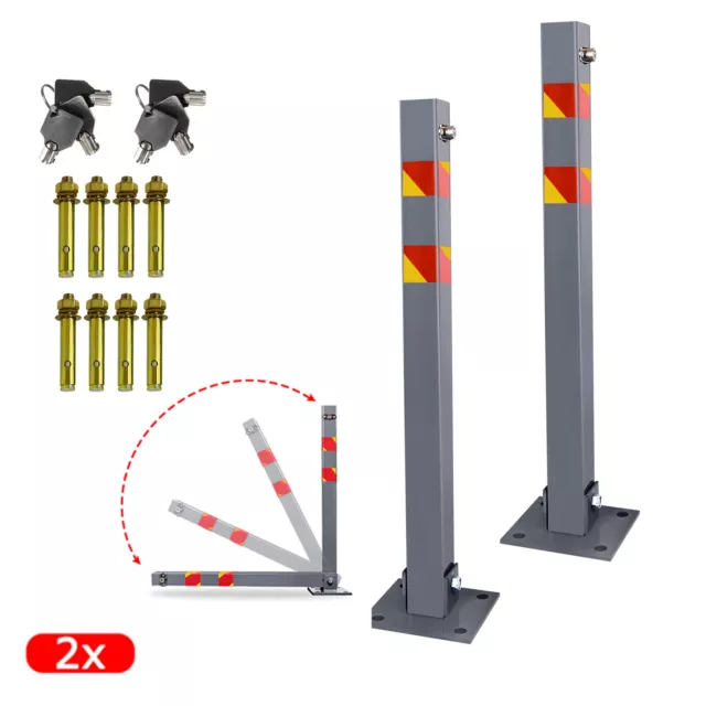 2 pezzi pali parcheggio pali pieghevoli blocco parcheggio con serratura & 3 chiavi acciaio