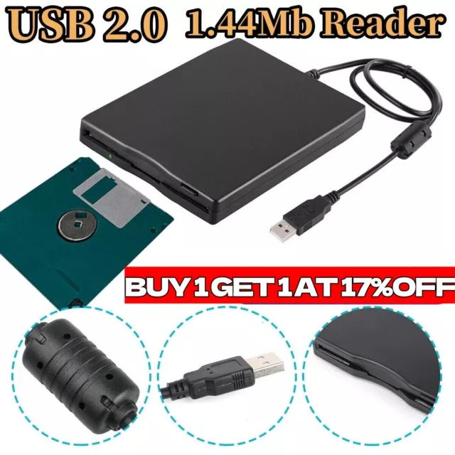 3.5 Inch USB2.0 Portable External Floppy Disk Drive 1.44Mb Reader FDD PC Laptop