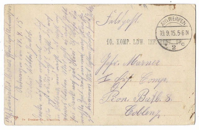 WESTFRONT, 10. Komp. Ldw. Inf. Regt. 20, auf AK von Antwerpen, FP 1915
