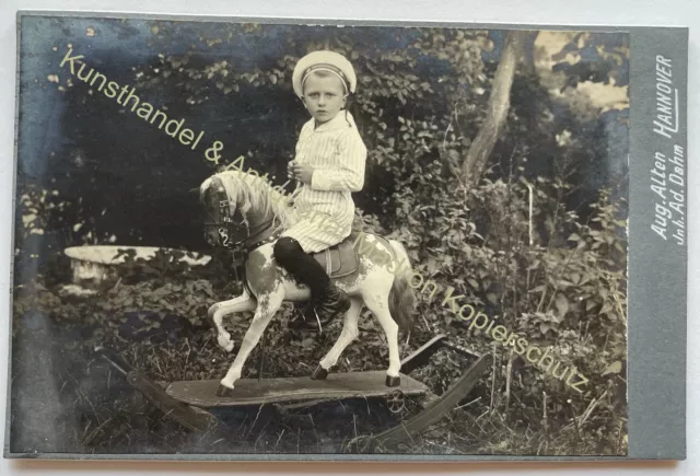 orig. KAB Kabinett Foto Fotografie Kinder Mode um 1890 Hannover Schaukelpferd