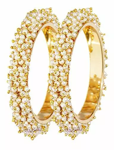 Indian Bangles Kada Pearl Bridal Fashion Gold Plated Bollywood Jewelry Bracelets
