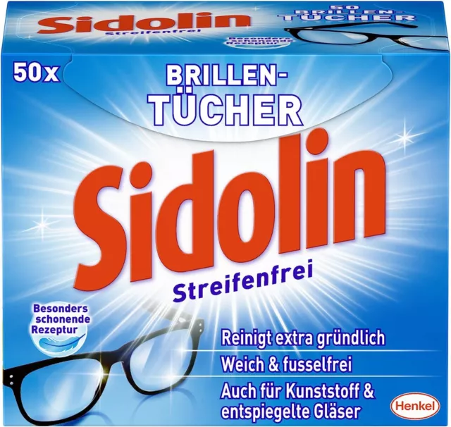 Sidolin Reinigungstücher für Brillen, Displays, Bildschirme (50 Stück), Brillenp