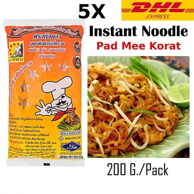 Pad Korat Rice Thai Noodle Tamarind Sauce Tofu Peanut Egg Street Food Pack of 5