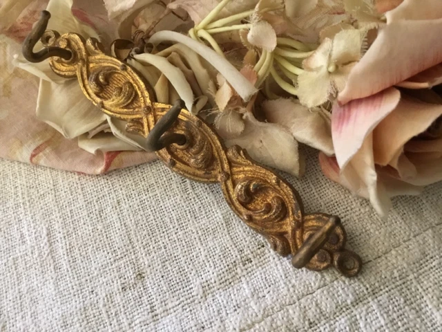 Antique French Gilt Brass Torchon Towel Hooks 1880s Paris Chic
