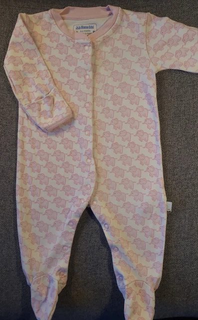 Jojo maman bebe baby girls Sleepsuit 0-3 months babygrow pink elephant (330)