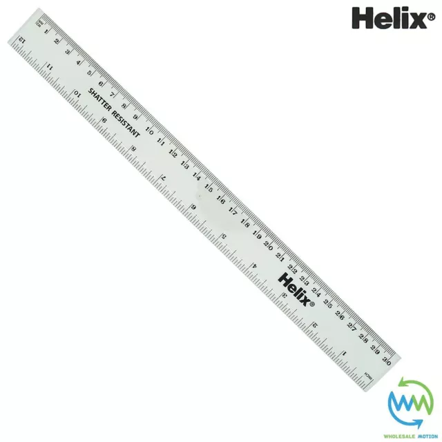 HELIX 30cm Ruler CLEAR 12" SHATTER RESISTANT School Exam 12 Inch Rulers Measure 3