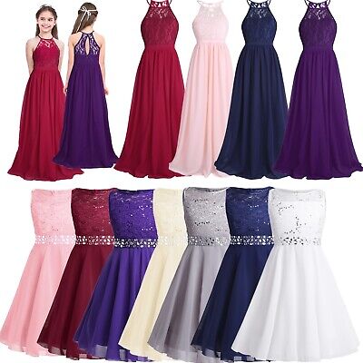 UK Girls Flower Dress Princess Formal Party Wedding Bridesmaid Lace Gown Dresses