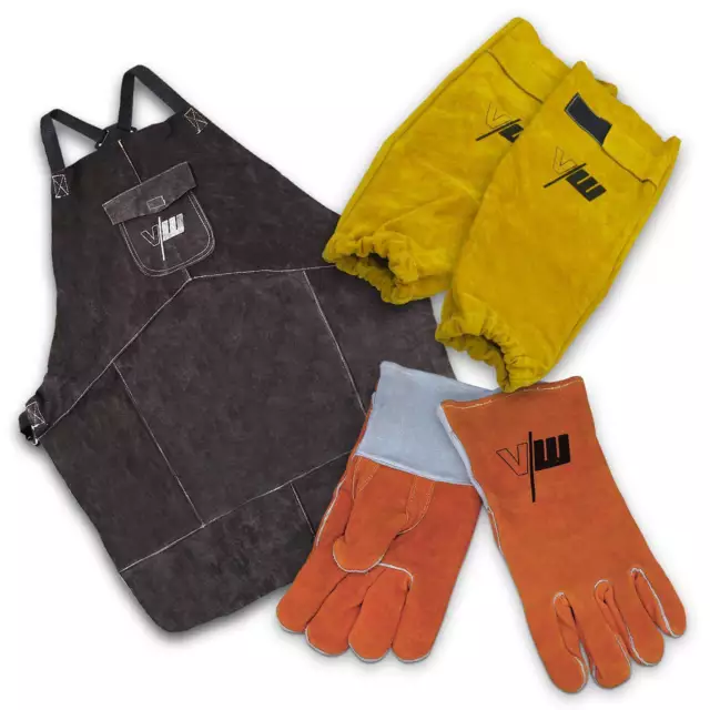 Schweißerschutz Set Schweißerärmel Handschuhe-Schürze Schutzkleidung Leder #Neu