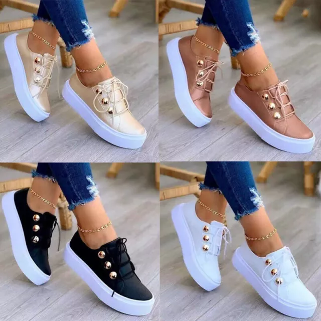 Womens Ladies Platform Trainers Flatform Lace Up Casual Shoes Sneakers Size Uk