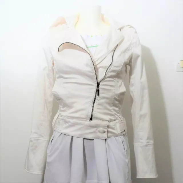 🌼 Veste Courte/ Blouson en 65% Coton Blanc Ecru avec Zip Oblique- Taille S