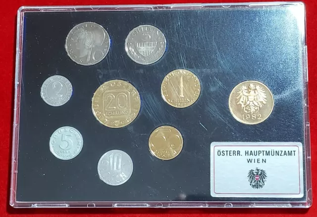 Austria- Uncirculated Schilling & Groschen 9 Coin Proof Set