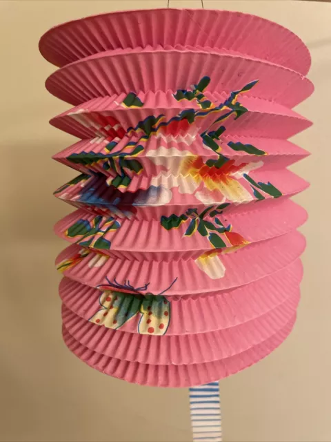 Vintage Japanese Asian Chinese Paper Lantern Accordion Floral Print Lot 2 Pink