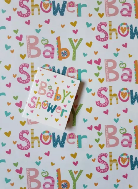 2 Sheets Of Glossy Baby Shower Wrapping Paper With 2 Matching  Gift Tags