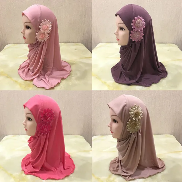 Muslim Islamic Headscarf Amira Hijab Children One Piece Girls Flower Scarf  Kids