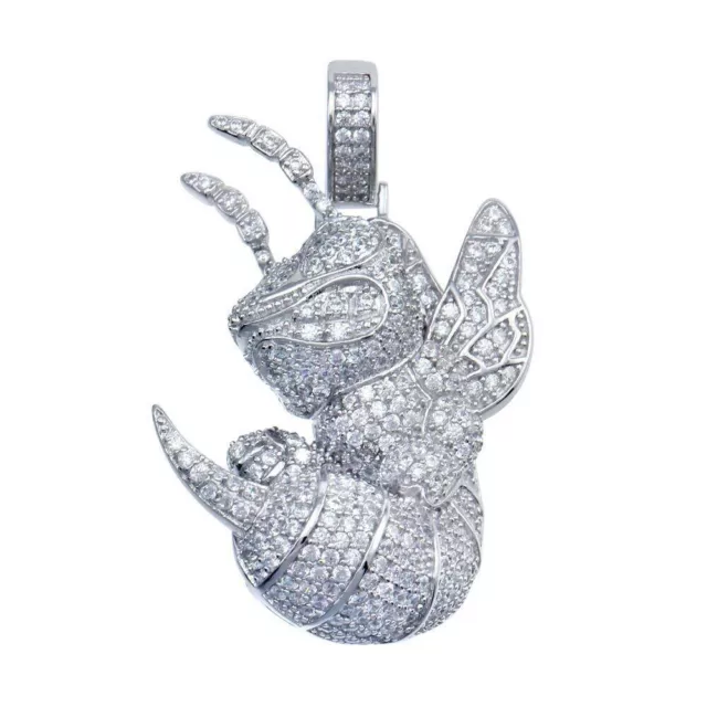 Argent Sterling Hornet Hip Hop Pendentif W / Micro Pavé Cz Pierres