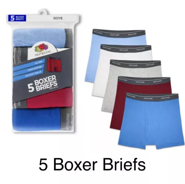 Fruit Of The Loom Boys' Assorted Cotton Boxer Briefs, 5 Pack/S/M/L/XL NEW