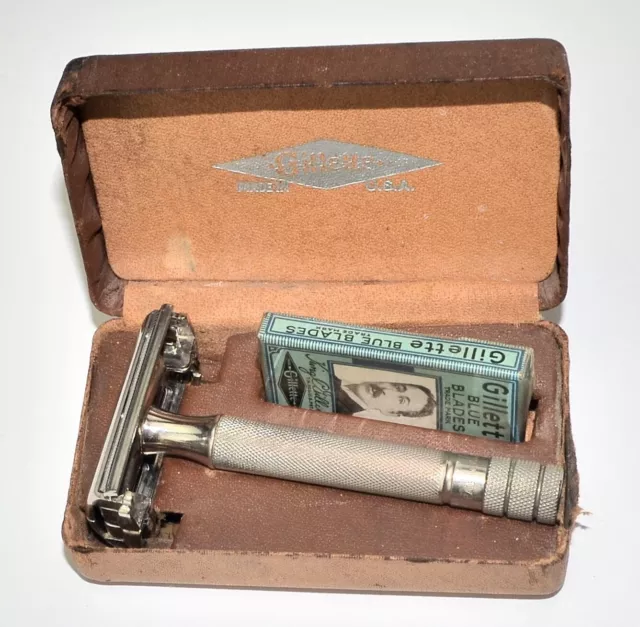 1941 Gillette Ranger Tech DE Razor + Orig Cases & Blades, NICE SHAPE